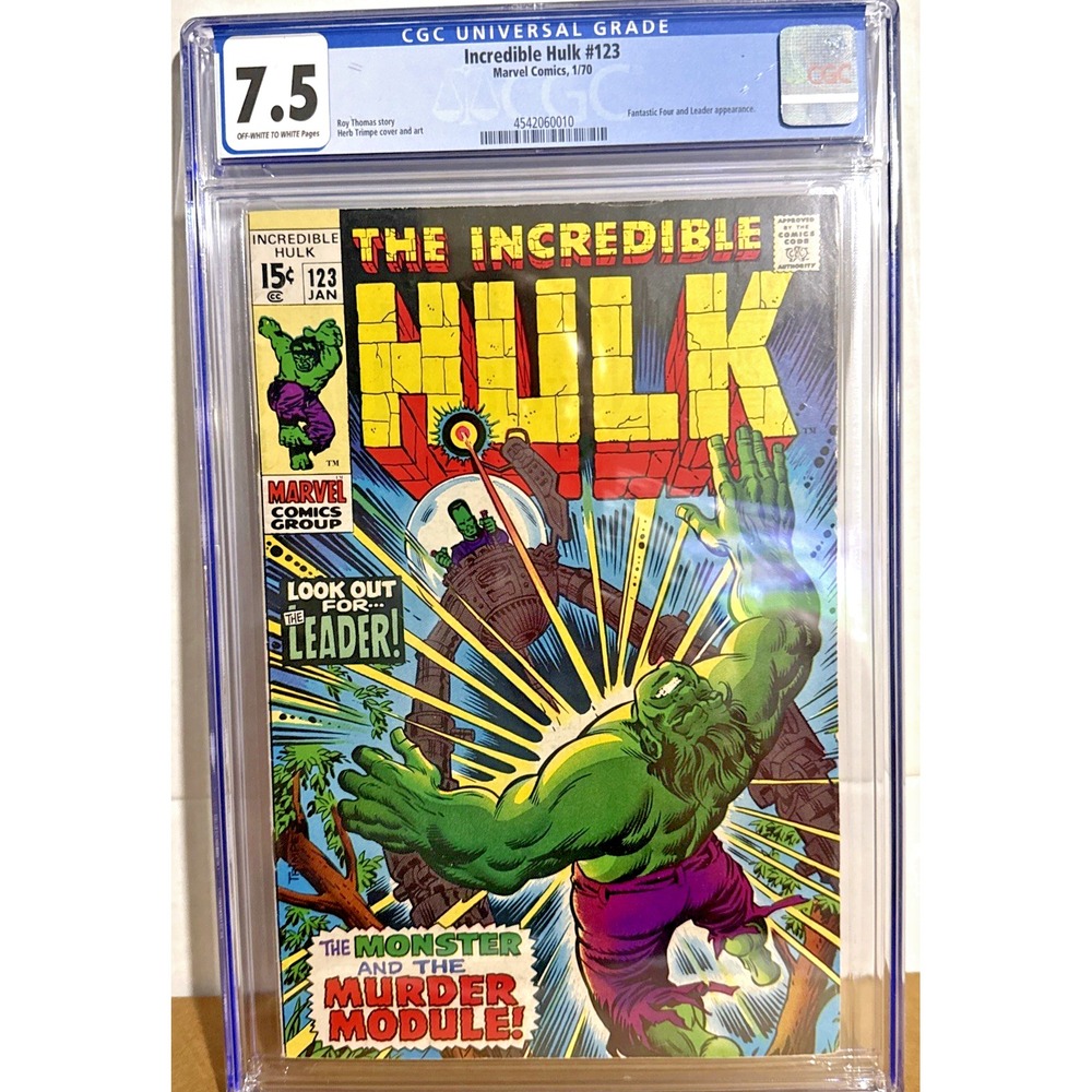 The Incredible Hulk 123 Fantastic Four Appearance Marvel Comics CGC 7.5 1970